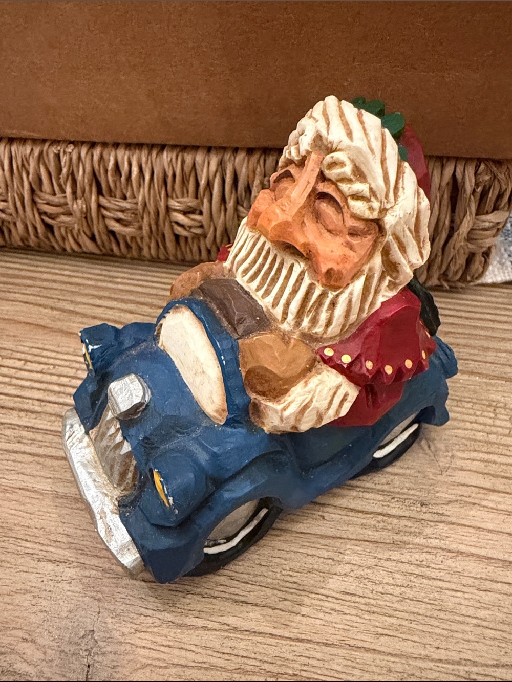 Vintage David Frykman Santa in Blue Car Figurine